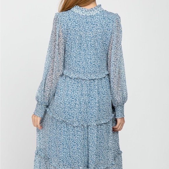 PinkBlush Blue Floral Print Ruffle Tiered Maternity Dress - Picture 4 of 9